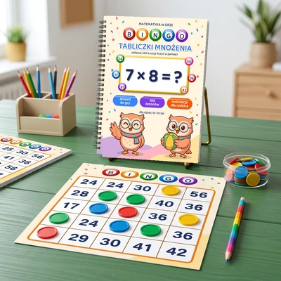 Bingo tabliczki mnożenia — cała rodzina gra, dziecko liczy